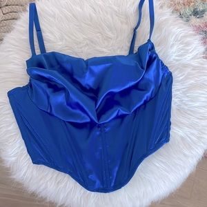 UO Lexi Satin Cowl Corset Top in Blue